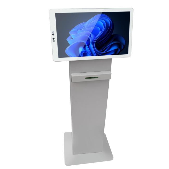 Floor standing self-service ordering kiosk with 21.5 inch touch screen display