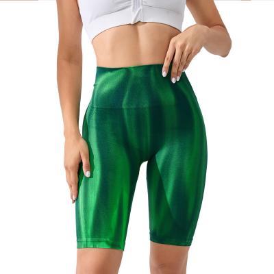 China Tie-dye hollow high waist yoga pants fitness shorts for sale