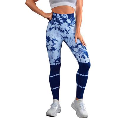China Seamless tie-dye outside wearing yoga pants high waist abs exercise pants peach hips elastic tights women for sale