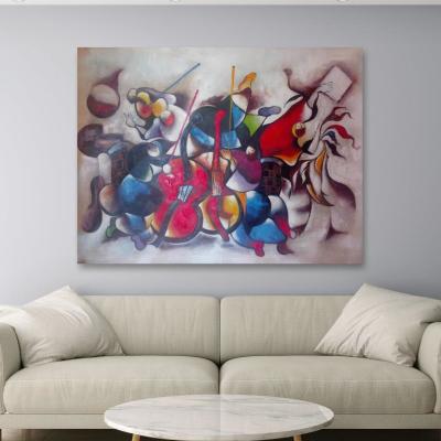 China Handmade Abstract Oil Painting On Canvas Color Violin Music Figure Wall Art for Living Room Dec for sale
