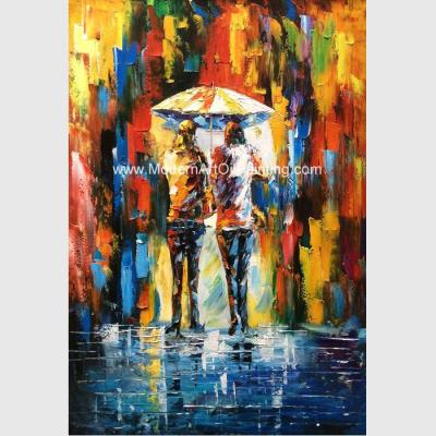 China Pintura a óleo quadro da faca de paleta na lona, sumário Art Paintings Umbrella Girls à venda