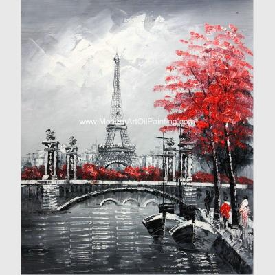 China Streetscape moderno de la pintura al óleo de París de la lona hecho a mano por el cuchillo de paleta en venta
