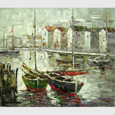 China Bright Hand Painted Boats Oil Painting At Low Tide , Modern Abstract Canvas Art for sale