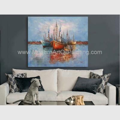 China Thick Oil Abstract Sailboat Paintings / Hand Painted Boat Landscape Paintings for sale