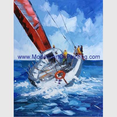 China Palette Knife Ship Paintings On Canvas Abstract Boats For Companies Clubs for sale