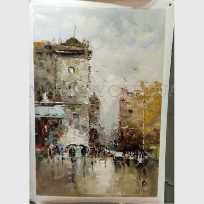 China Thick Texture Street Oil Painting Linen Canvas Street Scenery Drawing for sale