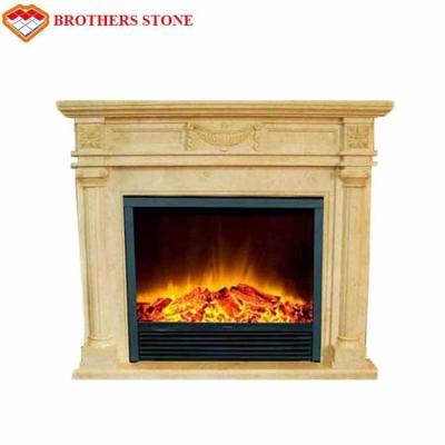 China High Durability Natural Stone Fireplaces , Beige White Marble Fire Surround for sale