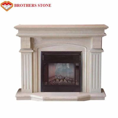 China Customized Size Beige Marble Fireplace Surround With Polished / Drawing Surface for sale