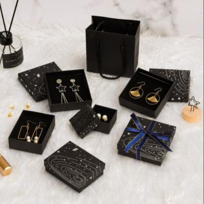 China Rectangle Small Jewelry Packaging Boxes Earrings Luxury Paper Gift Box Black for sale