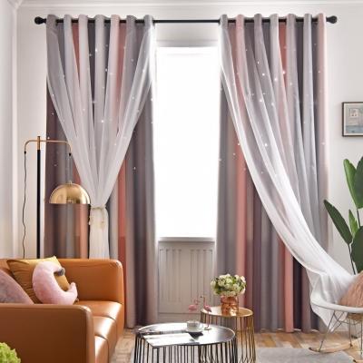China Yahoo Lotte Japan Children's Curtains Netflix Hollow Stars Gradient Double Full Blackout Curtains Princess Bedroom for sale
