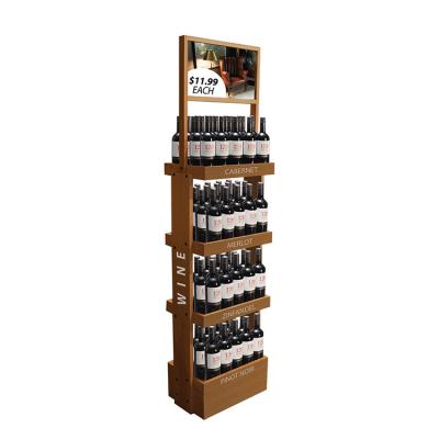 China Double Sided Wine Display Stand Grocery Solid Wood Display Stand For Tequila for sale