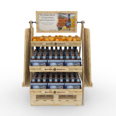 Chine Double bouteille à bière en bois stable dégrossie adaptée aux besoins du client de supermarché de support de vin de Diy de support d'affichage à vendre