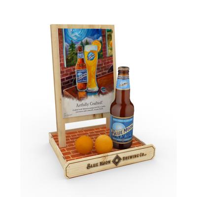 China POP Wine Display Stand Unique Design Wooden Beer Holder Countertop For Supermarket for sale