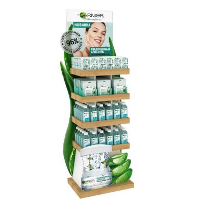 China Customized Cosmetic Display Stand Wooden Display Shelf Unit Moisturizing Cream for sale