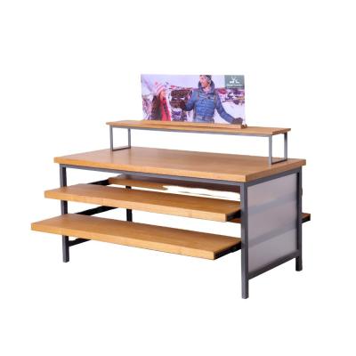 China MDF Material Clothing Display Racks Double Sided Cloth Display Stand For Shop for sale
