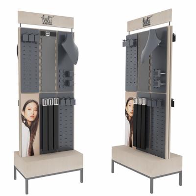 China Double Sided Hair Extension Display Rack Wooden Hair Extension Display Stand for sale