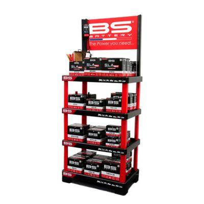China 4 Tier Car Battery Display Rack Metal Lithium Battery Rack Display For Retail Store for sale