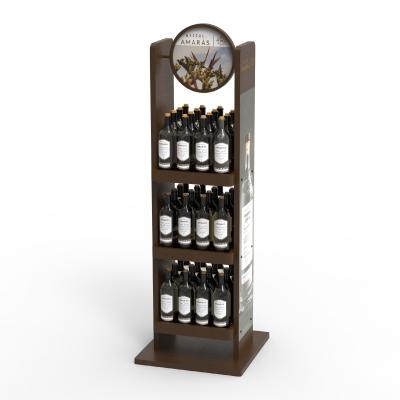 China Customizable Red Wine And Beverage Wooden Three Layer Display Rack For Store Use for sale