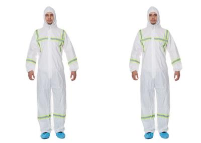 China Anti - Spray Medical White Disposable Coveralls With Reflective Tape for sale