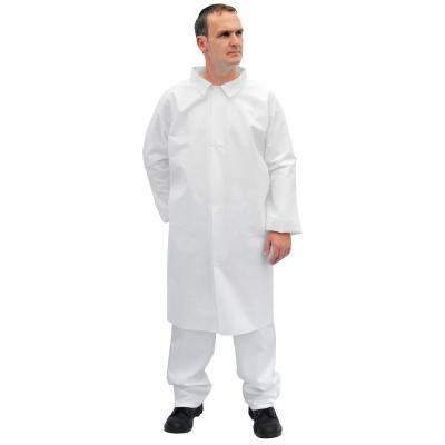 China Vestidos pacientes disponibles modificados para requisitos particulares del examen, capa impermeable del laboratorio del blanco en venta
