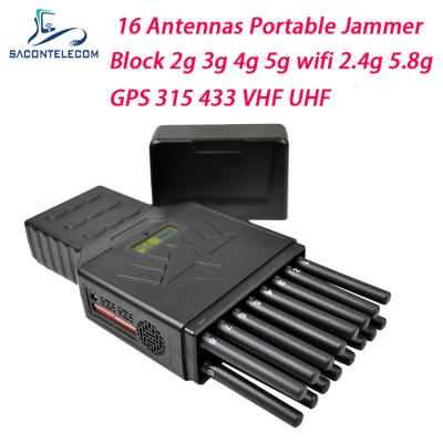 China Jammer Handheld do sinal dos canais portáteis do construtor 16 do jammer do sinal de 12W WiFi 2.4G 5.8G GPS à venda
