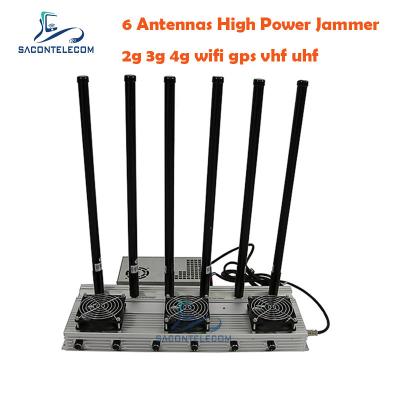 China 93w UHF LTE High Power Signal Jammer 2G 3G 4G WiFi GPS 6 Channels for sale
