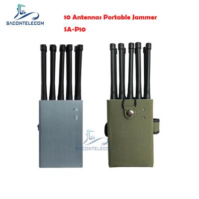 China 10 Antennas Portable Signal Jammer GPS Lora Lojack Radio Frequency Jammer 30m Range for sale