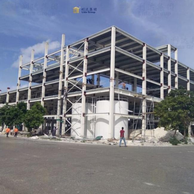 Detailed view of steel structure building components and framework