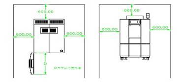 Equipment installation space layout diagram showing required clearances and positioning