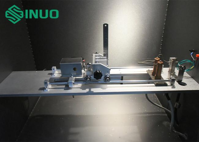 Close-up of glow wire heating element and test chamber