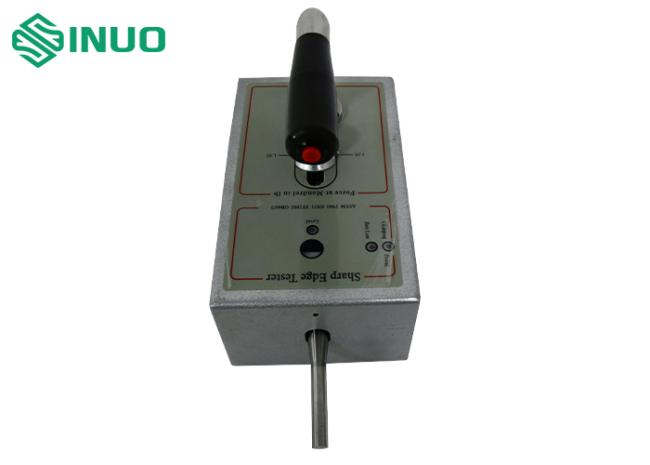 Close-up view of Toy Sharp Edge Tester mandrel and measurement components
