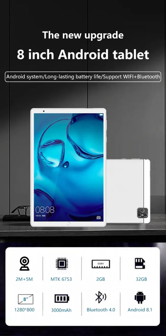Hot Selling 8-Inch Android Tablet PC Touch Screen Mtk6754 4G Network for Kids Education 2GB+32GB Memory SIM Card Included