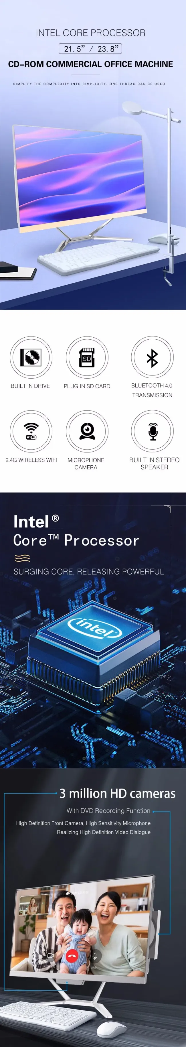 Factory Price China Computer Included Monoblock I3 I5 I7 OEM 18.5" 21.5" 23.6" 27" All in One Desktop Computer Touch Screen All-in-One PC