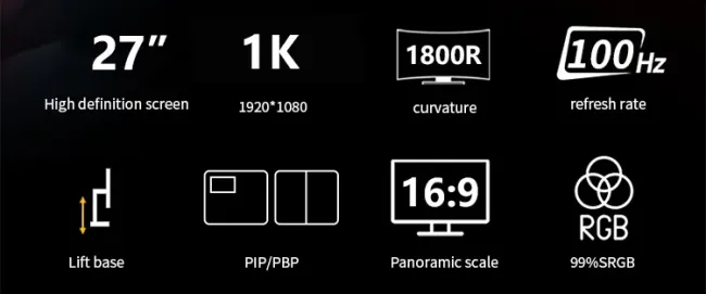 Customizable Curved Screen 1K 27-Inch LCD Monitor 100/180/240Hz 1080P/1440p Ultra-High-Definition Wide-Screen Gaming Monitor