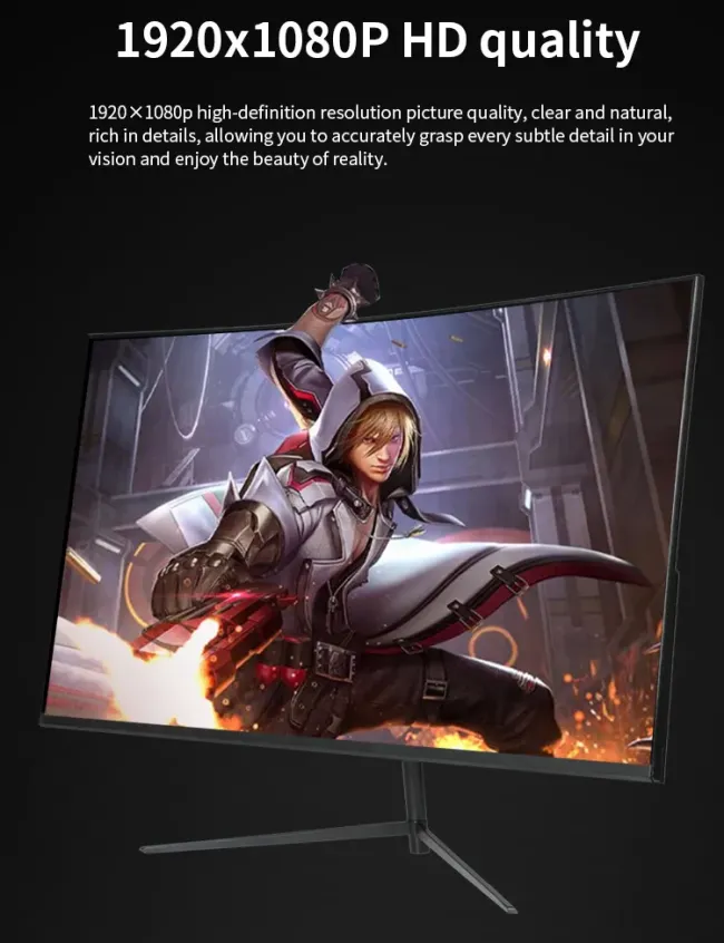 Hot Selling 27 Inch 2K/1K 1080P Gaming Monitor Wide Screen Curved Design with 165Hz Refresh Rate for Gamers