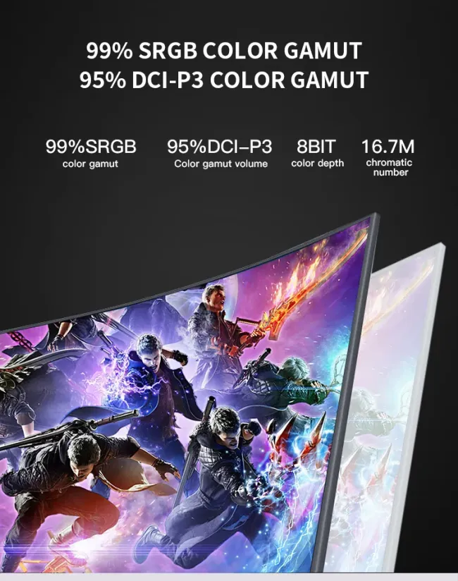 Hot Selling 27 Inch 2K/1K 1080P Gaming Monitor Wide Screen Curved Design with 165Hz Refresh Rate for Gamers