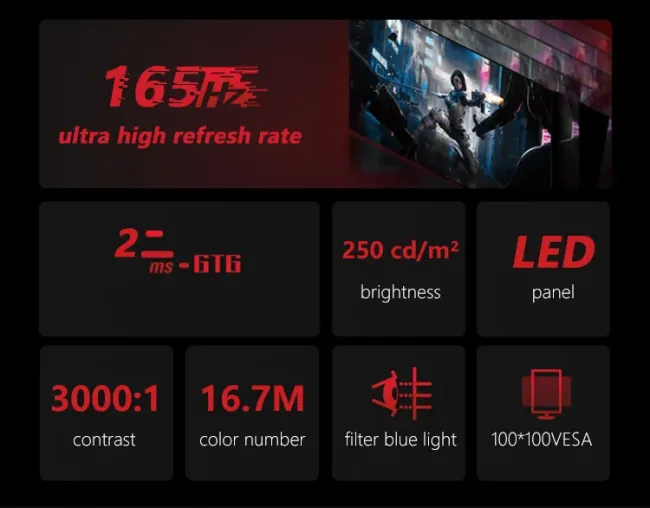 High Performance 27 Inch 2K Gaming Monitor RGB Lighting Wide Screen Curved Design with 165Hz Refresh Rate for Gamers
