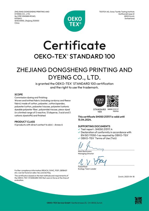 OEKO-TEX STANDARD 100 - Shengxing International Group