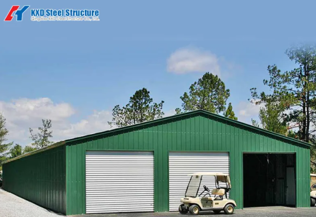 Steel structure building with large sliding door and canopy