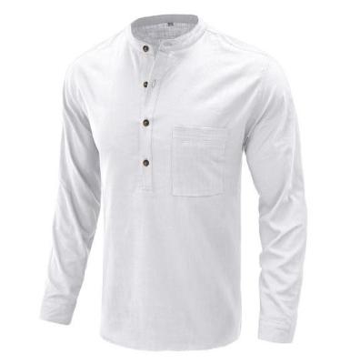 China Botón de la manga larga de lino de las camisas sport del algodón de S de Men del fabricante de ropa de la pequeña cantidad ' con el bolsillo en venta