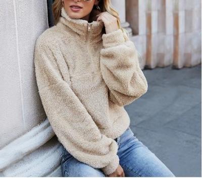 中国 Small Order Clothing Manufacturers Women'S Double Sided Fleece Long Sleeve Zip Pullover Stand Collar Jacket Top 販売のため