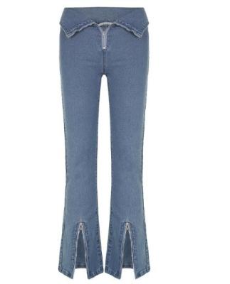China Custom Clothing Factory China V-Neck Turned-Up Flared Jeans Zipper Slit Bell-Bottoms Tight Pants for sale