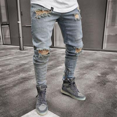 China High Waist Nostalgic Men'S Stretch Ripped Jeans Drawstring Closure for sale