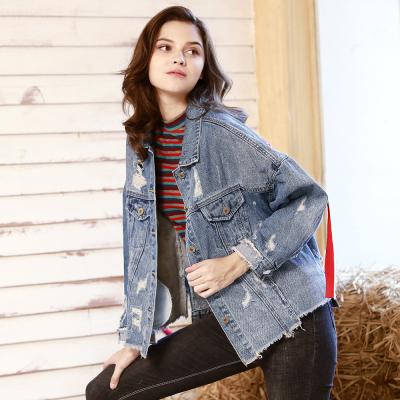 China custom clothing factory China Printed Personality Ladies Jackets Coats BF Loose Fit Denim Jacket for sale