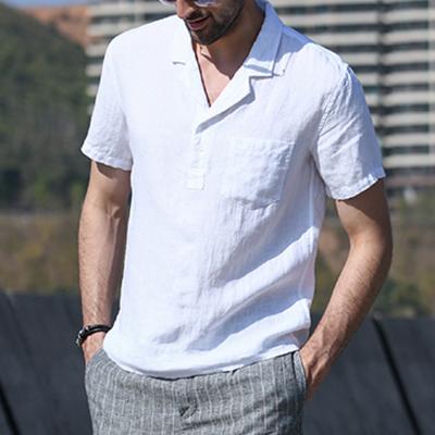 China El 100% S de lino - botón de la manga de la camisa sport de los hombres 3XL solo del color corto de Soild en venta