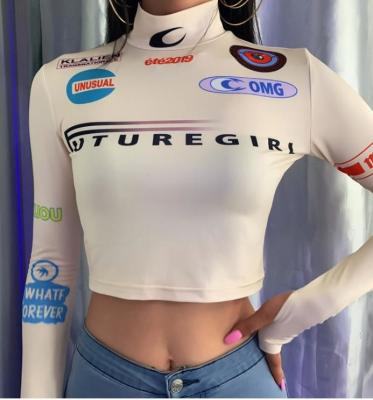 China OEM Clothing Women'S Half Turtleneck Long Sleeve Print Crop Top for sale