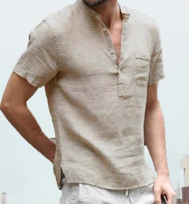 Китай Oem Apparel Men Short Sleeve Shirts Linen Button Down Beach Casual Summer Shirts продается