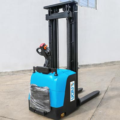 China Stand On Walkie Electric Stacker Forklift 1.5 ton capacity horizontal electric straddle stacker for sale