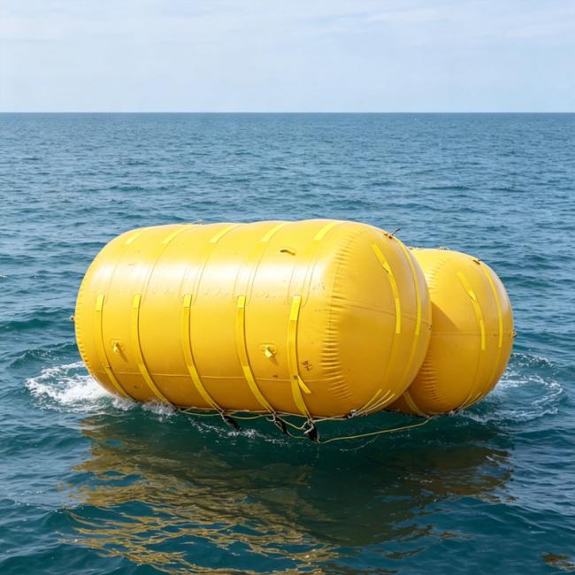 Close-up view of marine buoyancy bag construction
