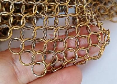 China 0.8x7mm Stainless Steel Metal Ring Mesh Curtains Gold Color Used For Space Divider for sale